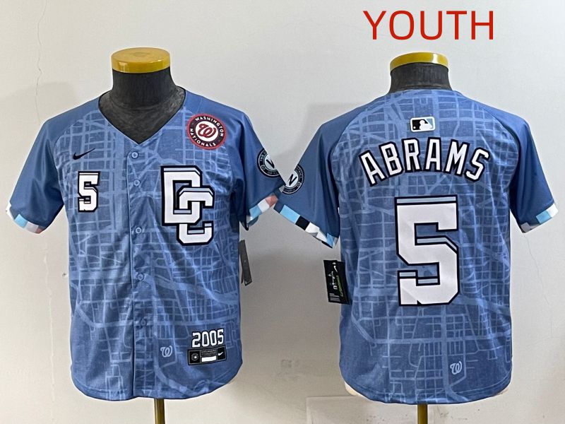 Youth 2025 Washington Nationals 5 Abrams Blue Joint Name Nike MLB Jersey style 5